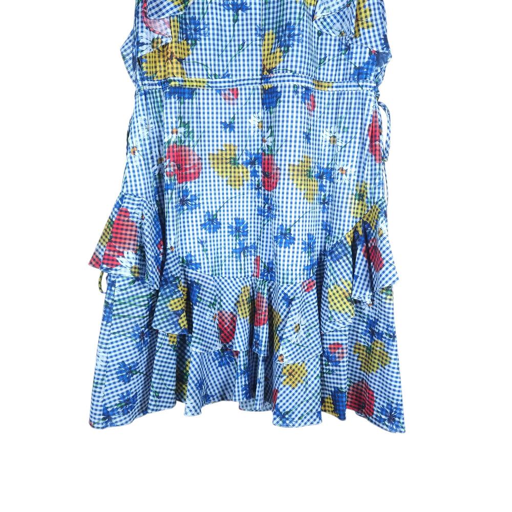 Pearl by Lela Rose Floral Gingham Dress 8 Blue White Ruffle Detail Cottagecore - Picture 13 of 15
